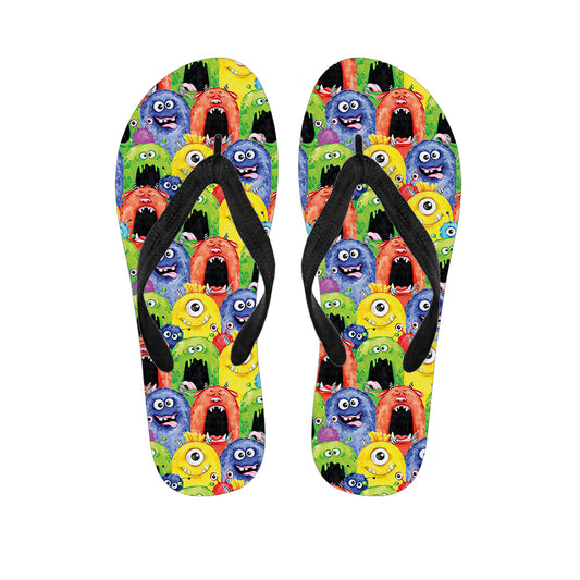Watercolor Monster Pattern Print Flip Flops