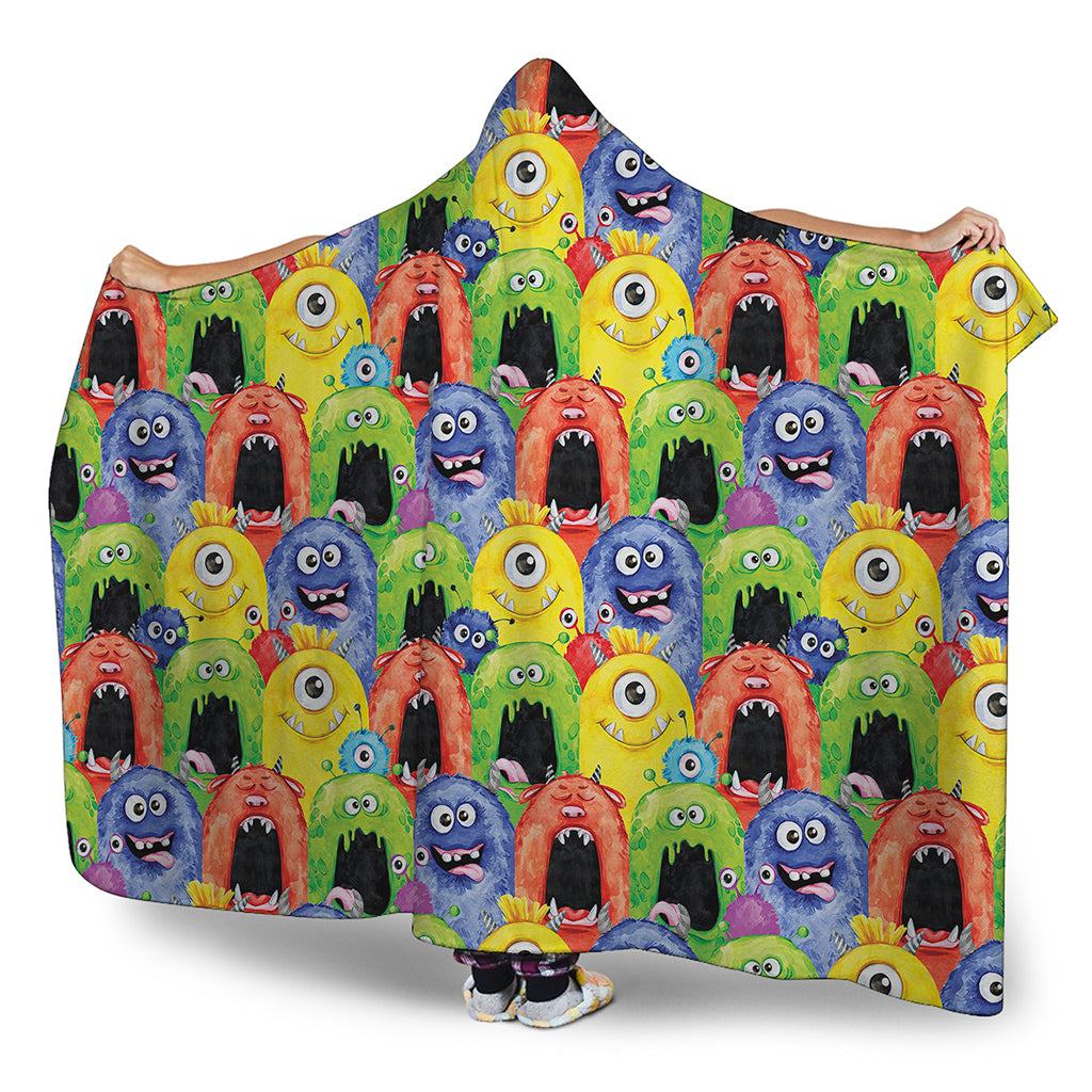 Watercolor Monster Pattern Print Hooded Blanket