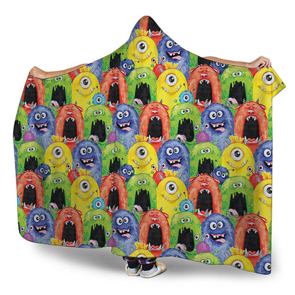 Watercolor Monster Pattern Print Hooded Blanket