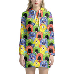 Watercolor Monster Pattern Print Hoodie Dress