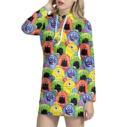 Watercolor Monster Pattern Print Hoodie Dress