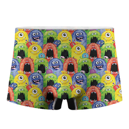 Watercolor Monster Pattern Print Men's Boxer Briefs