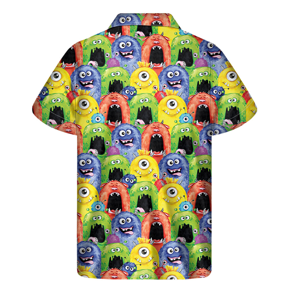 Watercolor Monster Pattern Print Men's Short Sleeve Shirt