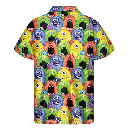Watercolor Monster Pattern Print Men's Short Sleeve Shirt