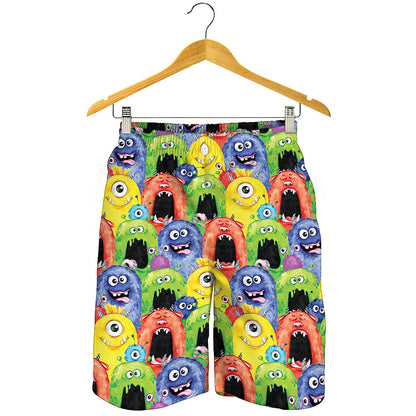 Watercolor Monster Pattern Print Men's Shorts