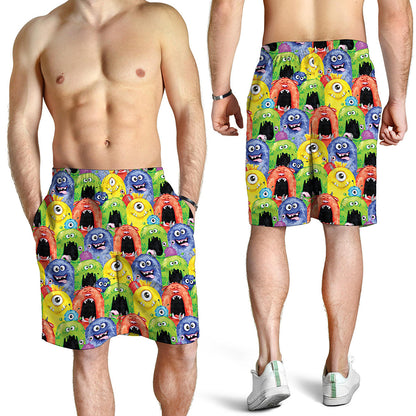 Watercolor Monster Pattern Print Men's Shorts