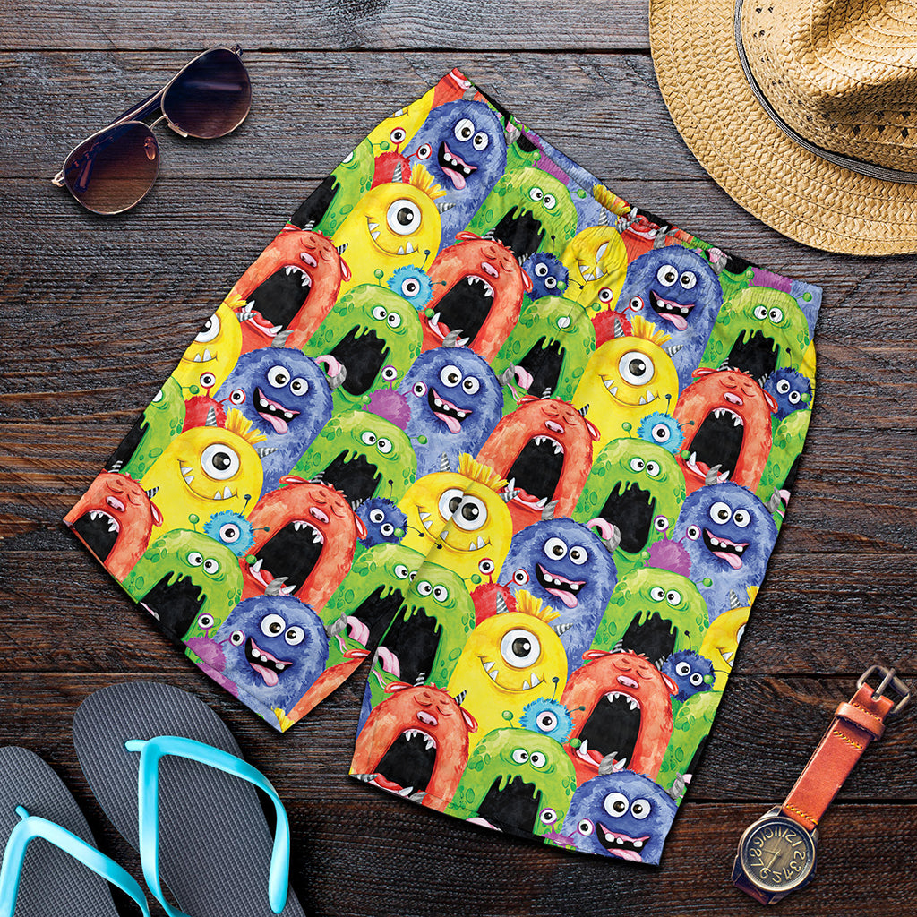 Watercolor Monster Pattern Print Men's Shorts