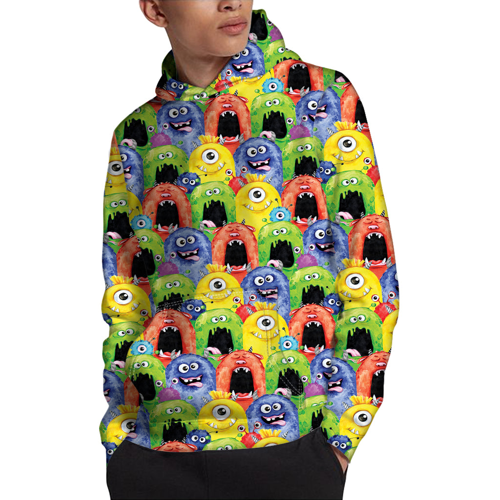 Watercolor Monster Pattern Print Pullover Hoodie