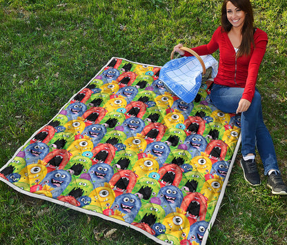 Watercolor Monster Pattern Print Quilt