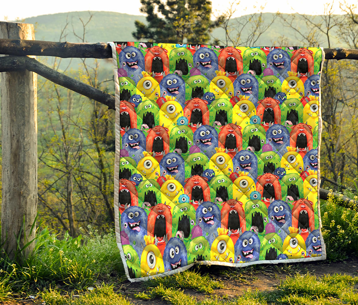 Watercolor Monster Pattern Print Quilt