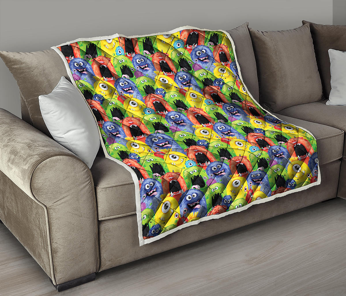 Watercolor Monster Pattern Print Quilt