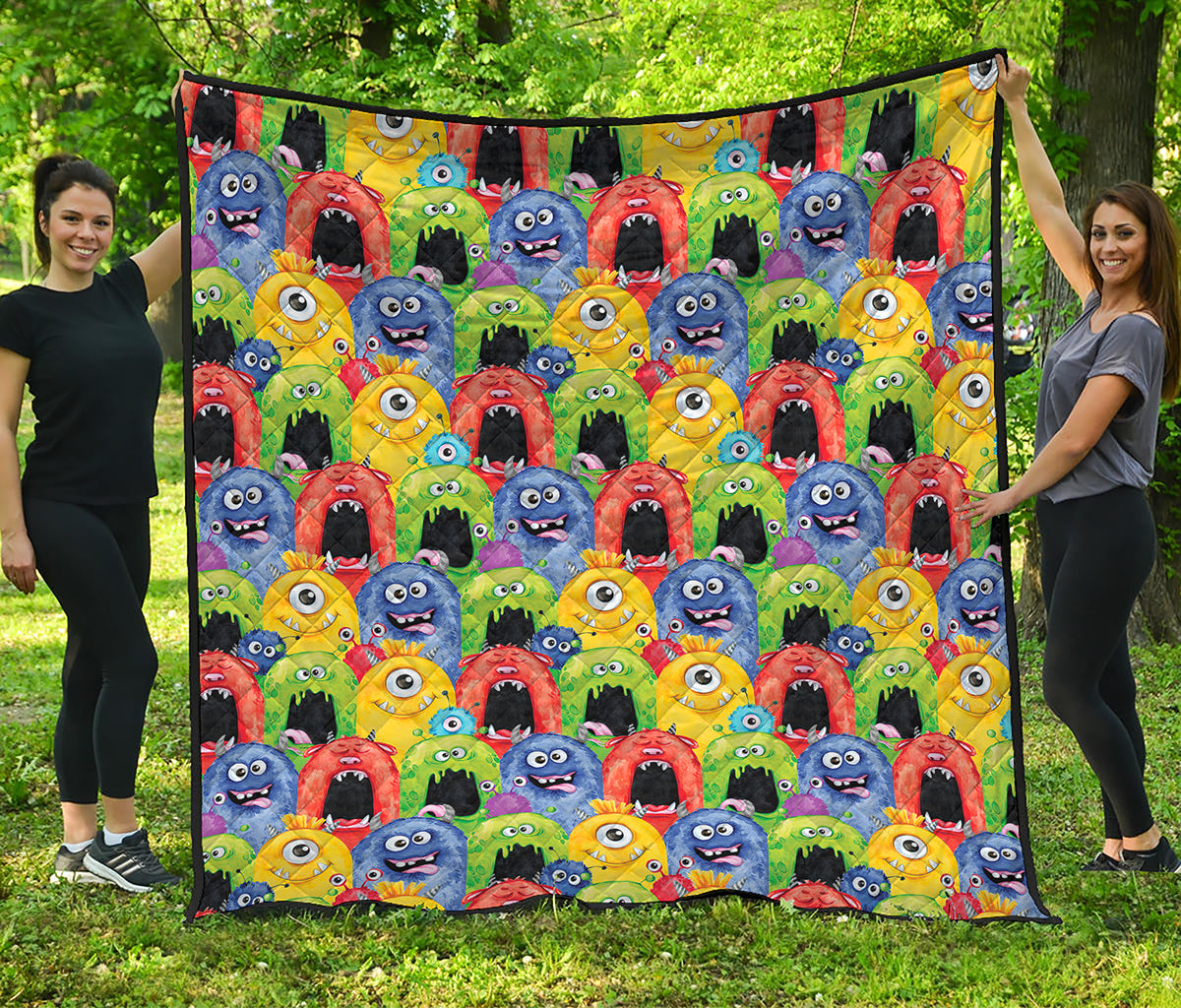 Watercolor Monster Pattern Print Quilt