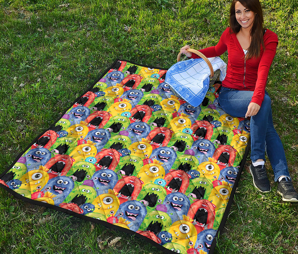 Watercolor Monster Pattern Print Quilt