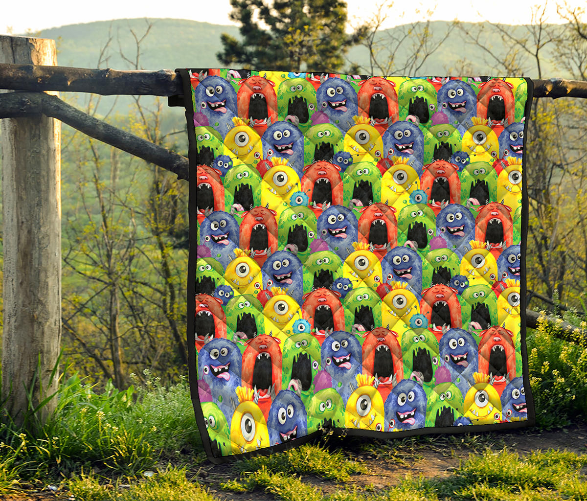 Watercolor Monster Pattern Print Quilt