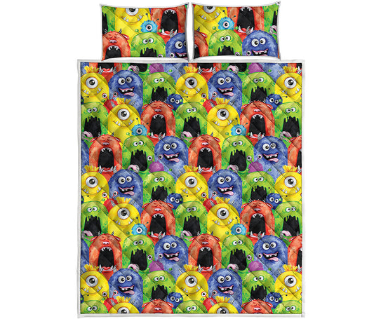 Watercolor Monster Pattern Print Quilt Bed Set