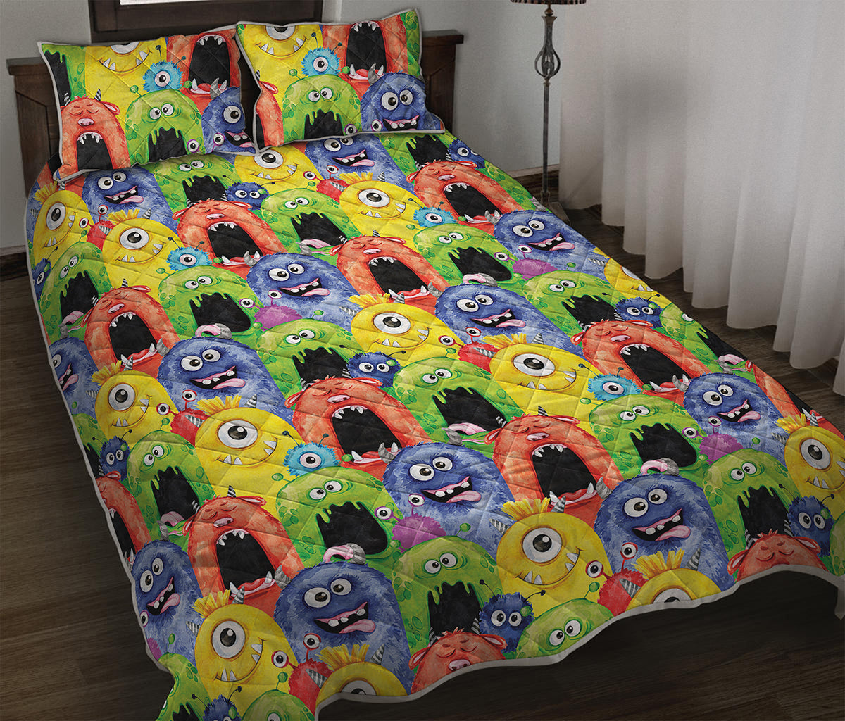 Watercolor Monster Pattern Print Quilt Bed Set