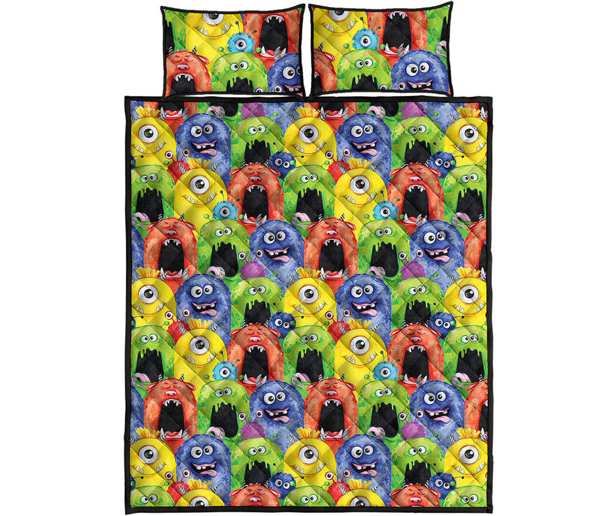 Watercolor Monster Pattern Print Quilt Bed Set