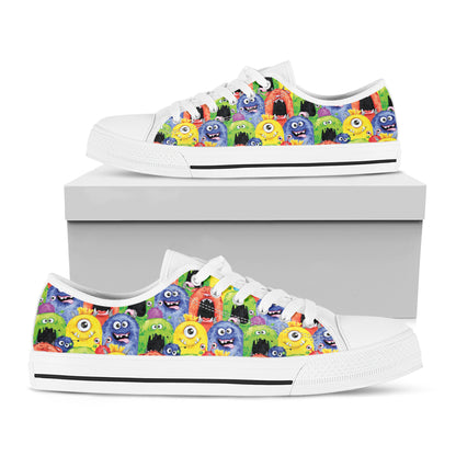 Watercolor Monster Pattern Print White Low Top Shoes