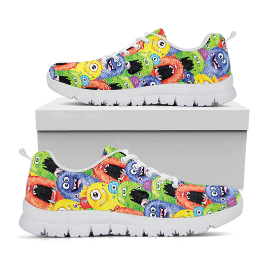 Watercolor Monster Pattern Print White Sneakers