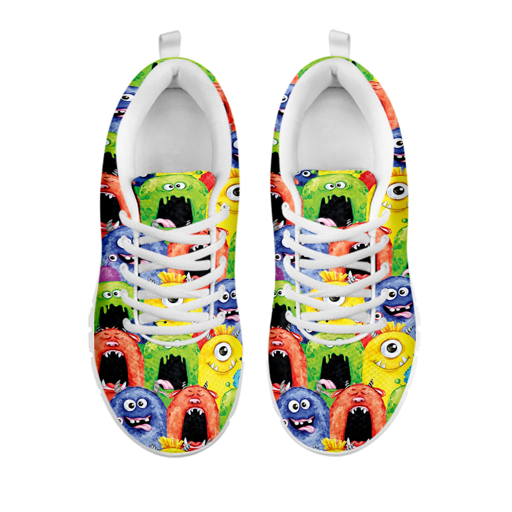 Watercolor Monster Pattern Print White Sneakers