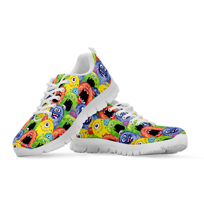 Watercolor Monster Pattern Print White Sneakers