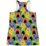 Watercolor Monster Pattern Print Women's Racerback Tank Top