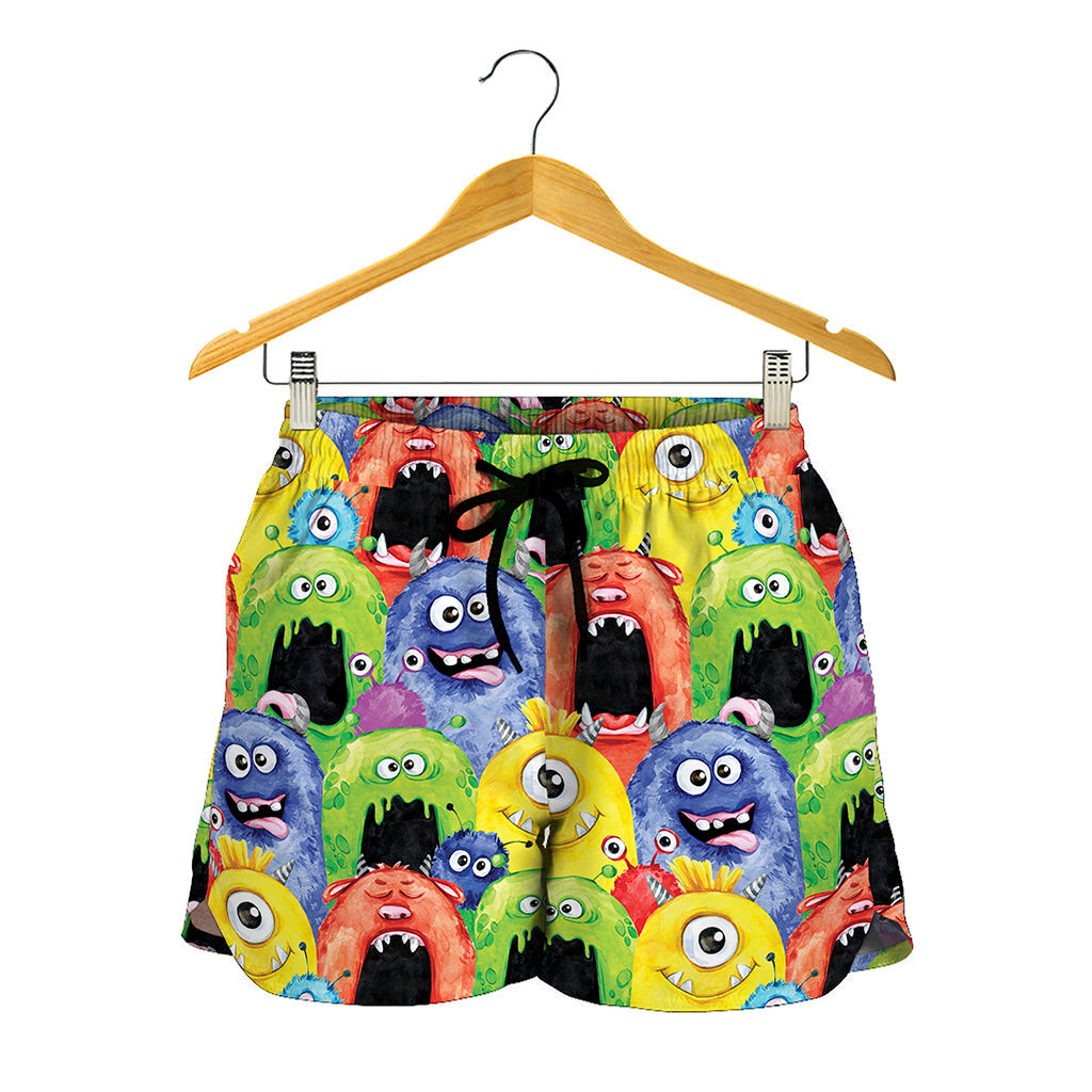 Watercolor Monster Pattern Print Women's Shorts