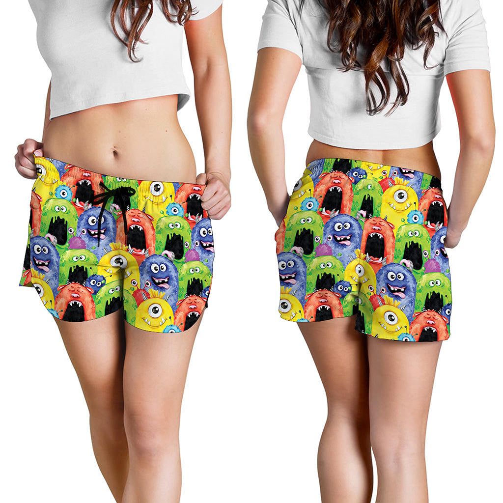 Watercolor Monster Pattern Print Women's Shorts