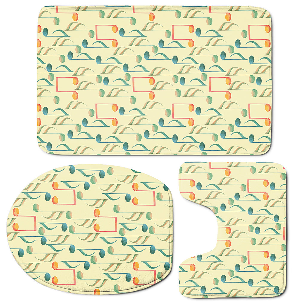 Watercolor Music Notes Pattern Print 3 Piece Bath Mat Set