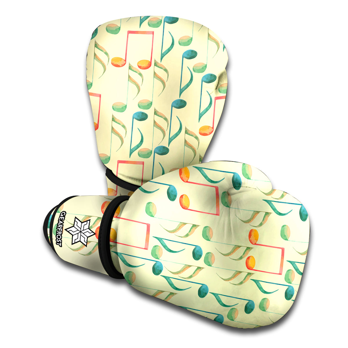 Watercolor Music Notes Pattern Print Boxing Gloves