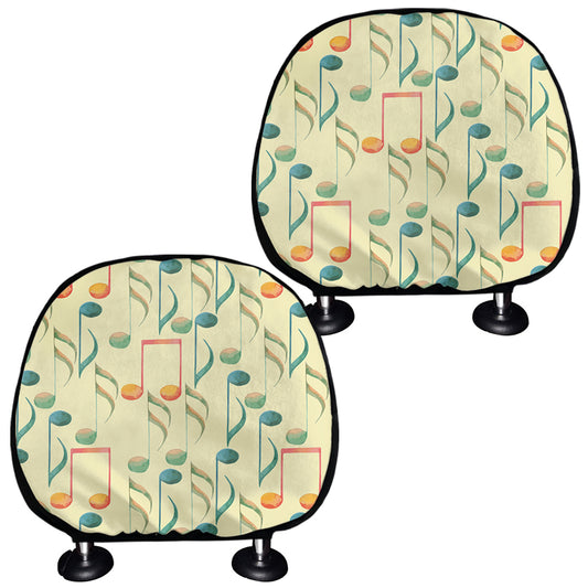 Watercolor Music Notes Pattern Print Car Headrest Covers
