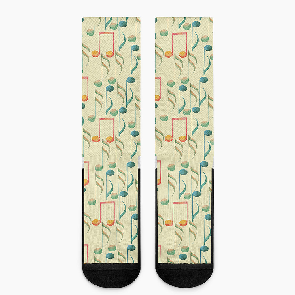 Watercolor Music Notes Pattern Print Crew Socks