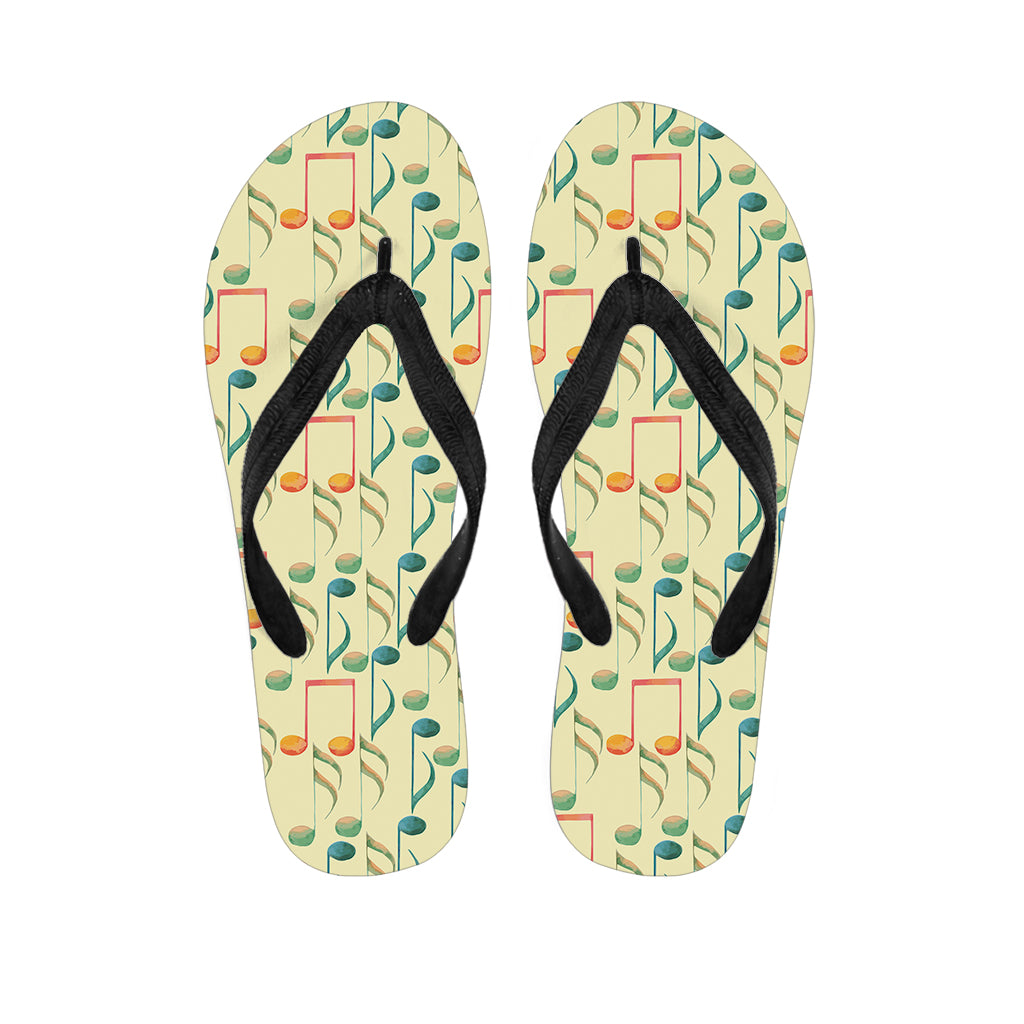Watercolor Music Notes Pattern Print Flip Flops