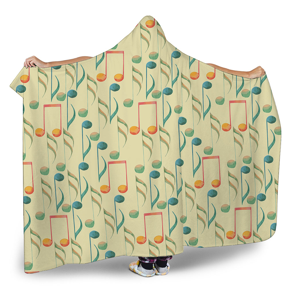 Watercolor Music Notes Pattern Print Hooded Blanket