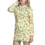 Watercolor Music Notes Pattern Print Hoodie Dress