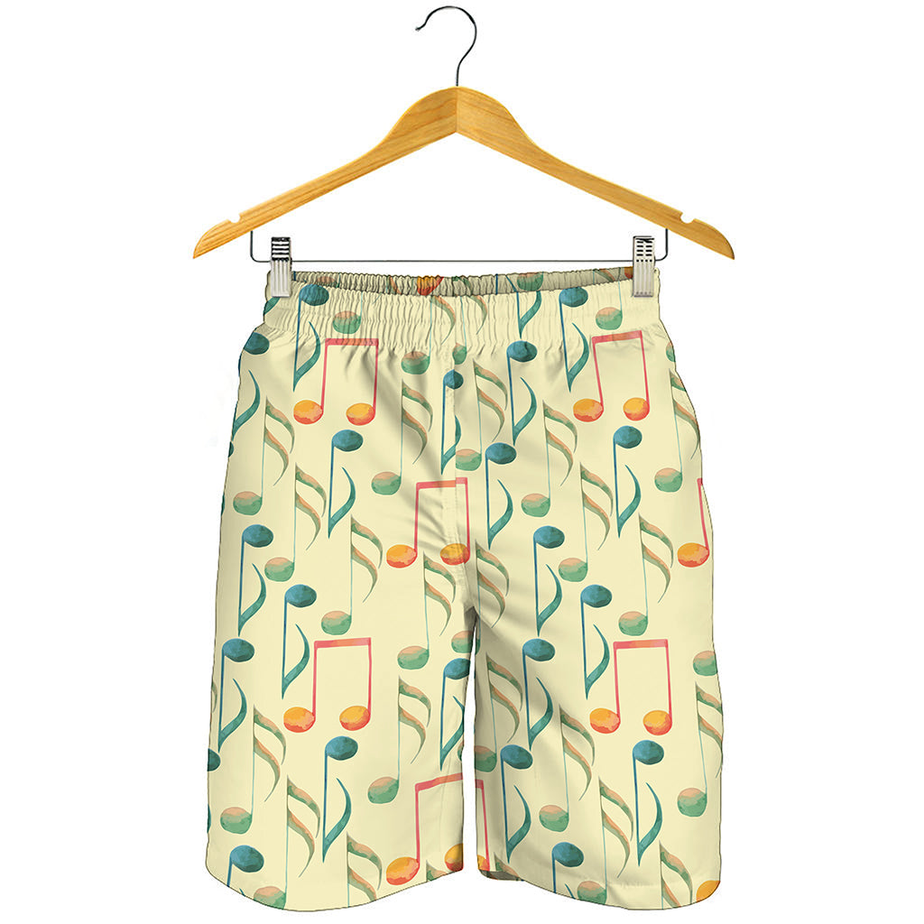 Watercolor Music Notes Pattern Print Men's Shorts