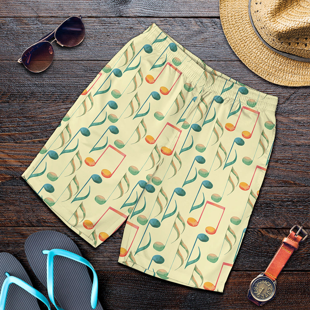 Watercolor Music Notes Pattern Print Men's Shorts