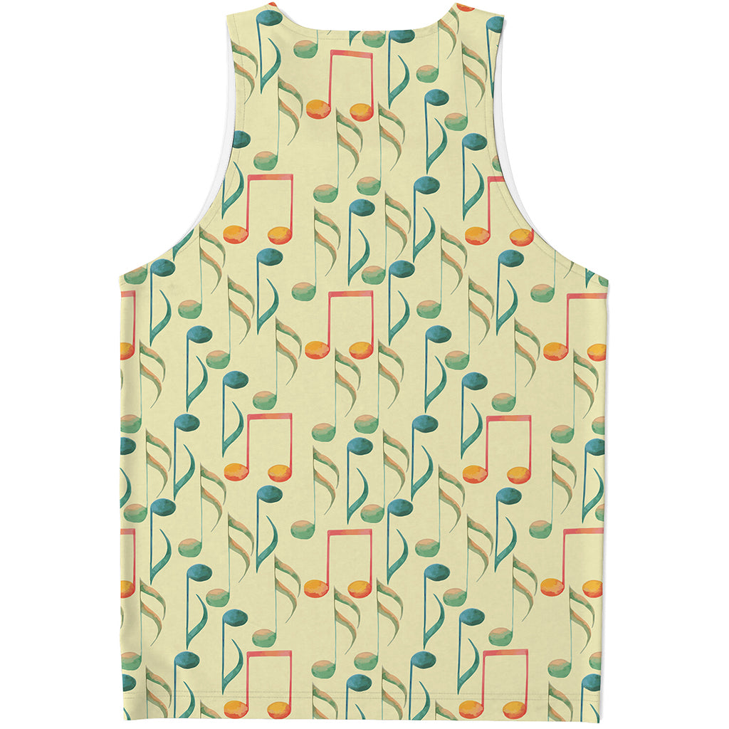 Watercolor Music Notes Pattern Print Men's Tank Top
