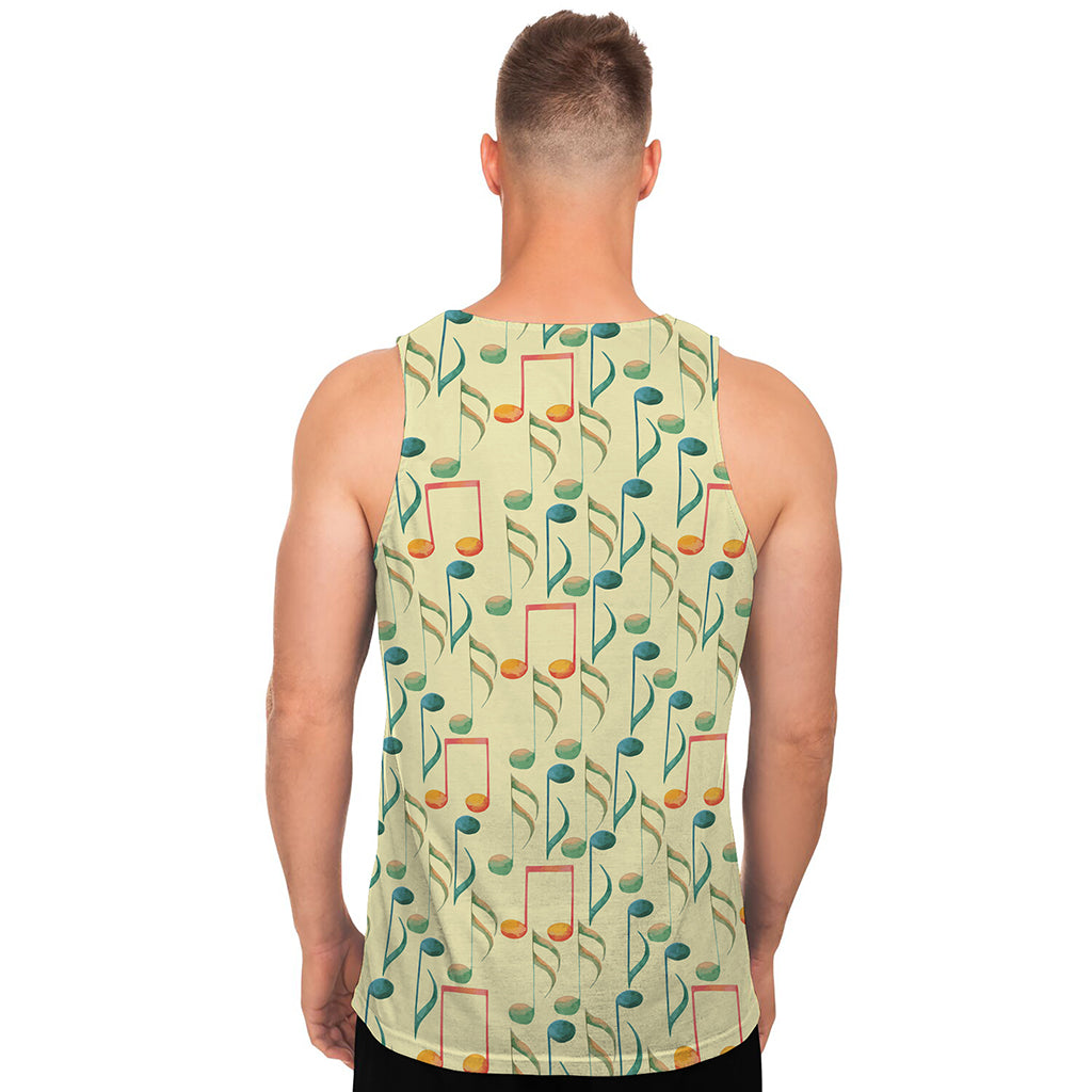 Watercolor Music Notes Pattern Print Men's Tank Top