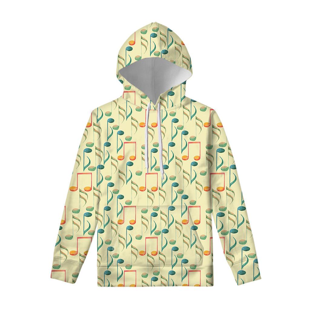Watercolor Music Notes Pattern Print Pullover Hoodie