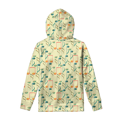 Watercolor Music Notes Pattern Print Pullover Hoodie