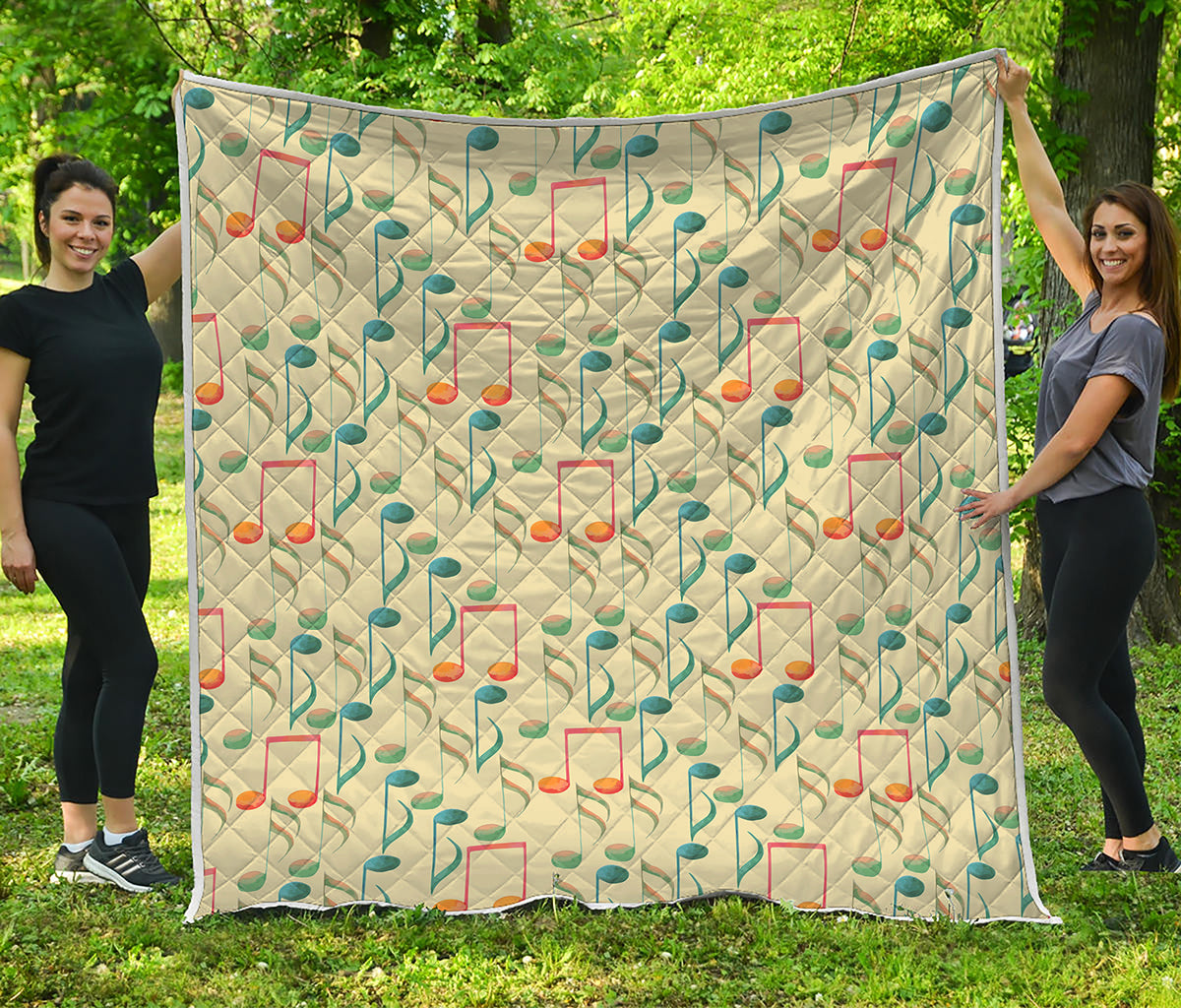 Watercolor Music Notes Pattern Print Quilt