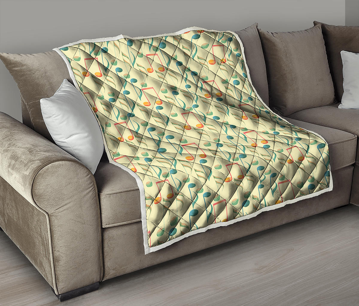 Watercolor Music Notes Pattern Print Quilt