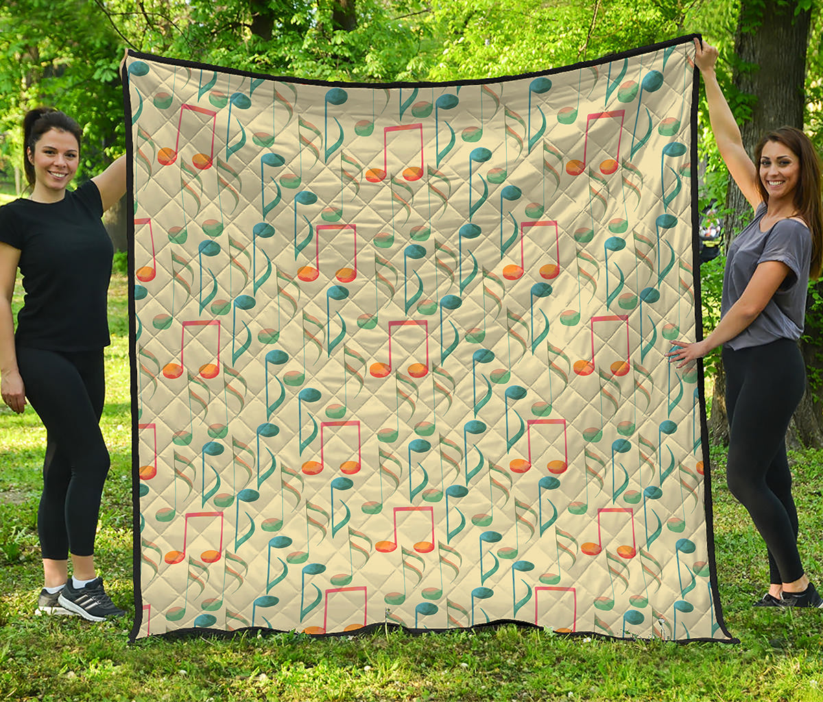 Watercolor Music Notes Pattern Print Quilt