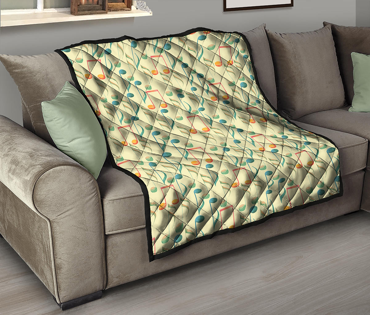 Watercolor Music Notes Pattern Print Quilt