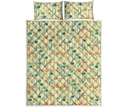 Watercolor Music Notes Pattern Print Quilt Bed Set