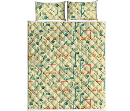 Watercolor Music Notes Pattern Print Quilt Bed Set