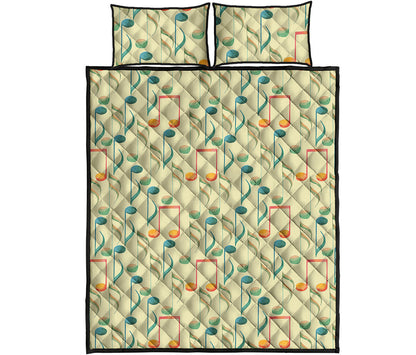 Watercolor Music Notes Pattern Print Quilt Bed Set