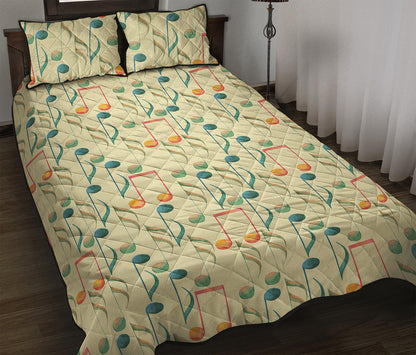 Watercolor Music Notes Pattern Print Quilt Bed Set