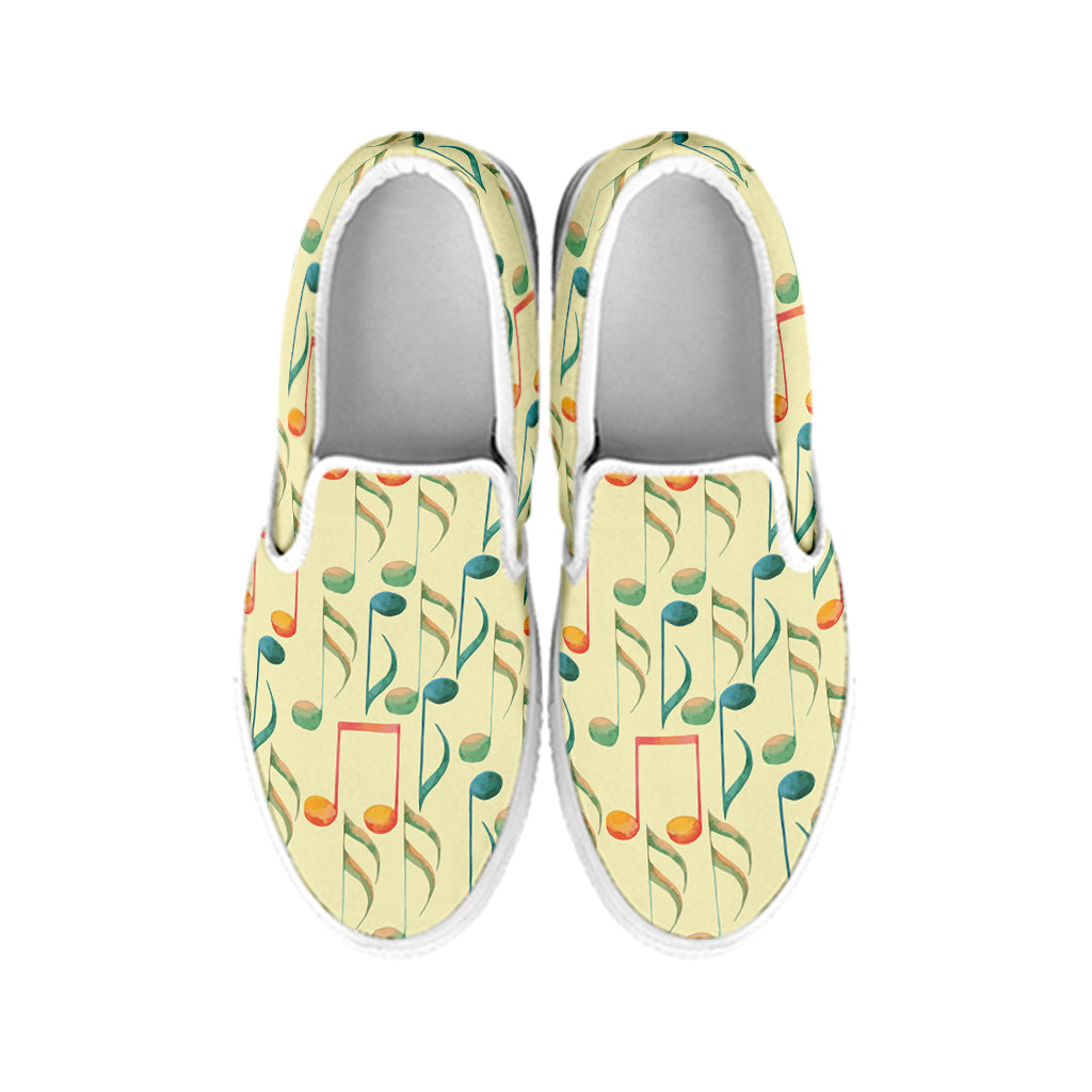 Watercolor Music Notes Pattern Print White Slip On Shoes
